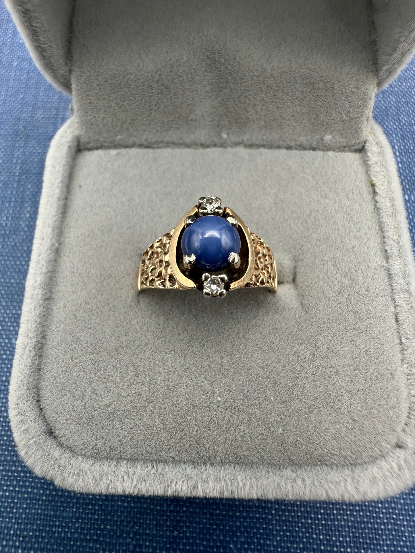 Vintage Celestial Ring with Synthetic Star Sapphire & White Topaz