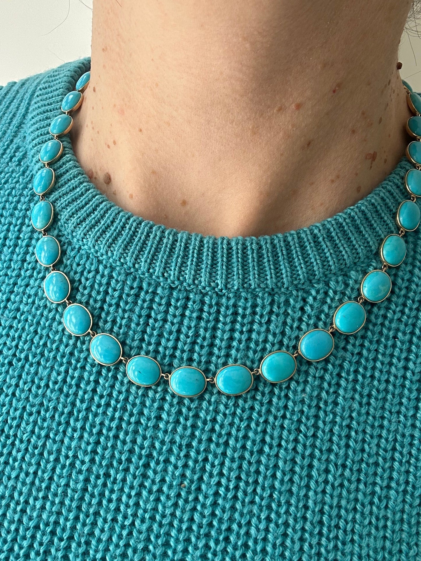 Turquoise and Gold Riviere Necklace