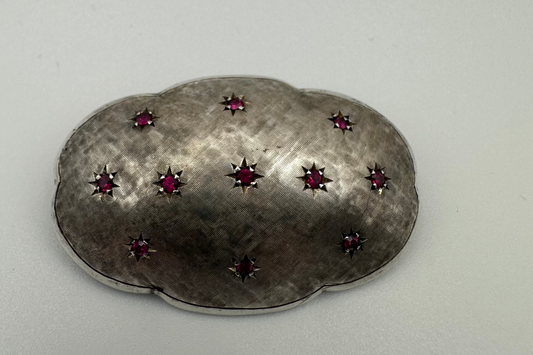 Vintage Silver and Ruby Cloud Shaped Brooch