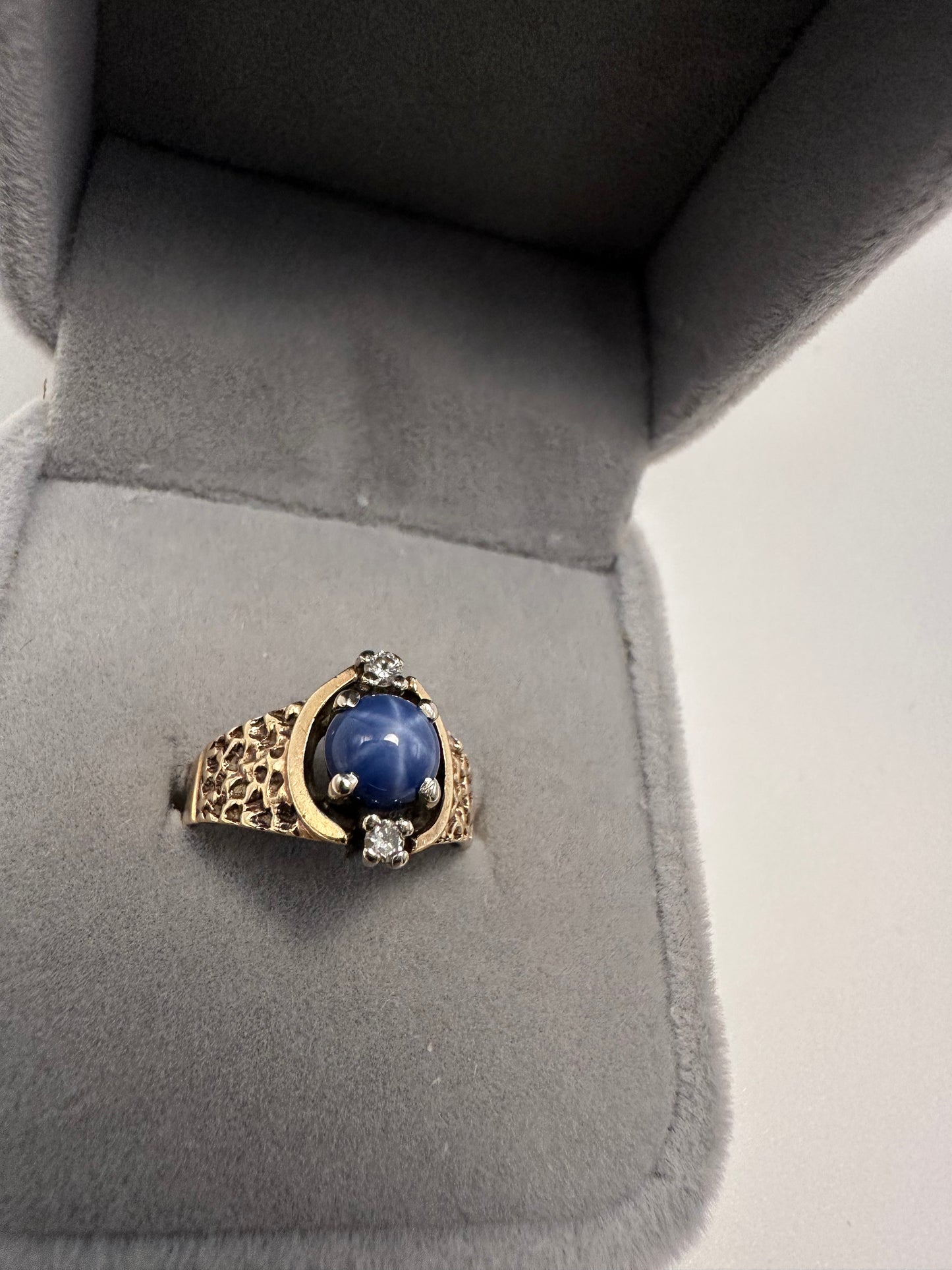 Vintage Celestial Ring with Synthetic Star Sapphire & White Topaz
