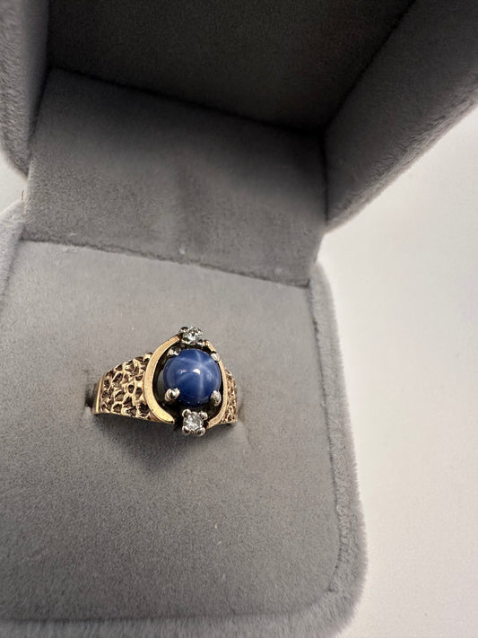 Vintage Celestial Ring with Synthetic Star Sapphire & White Topaz