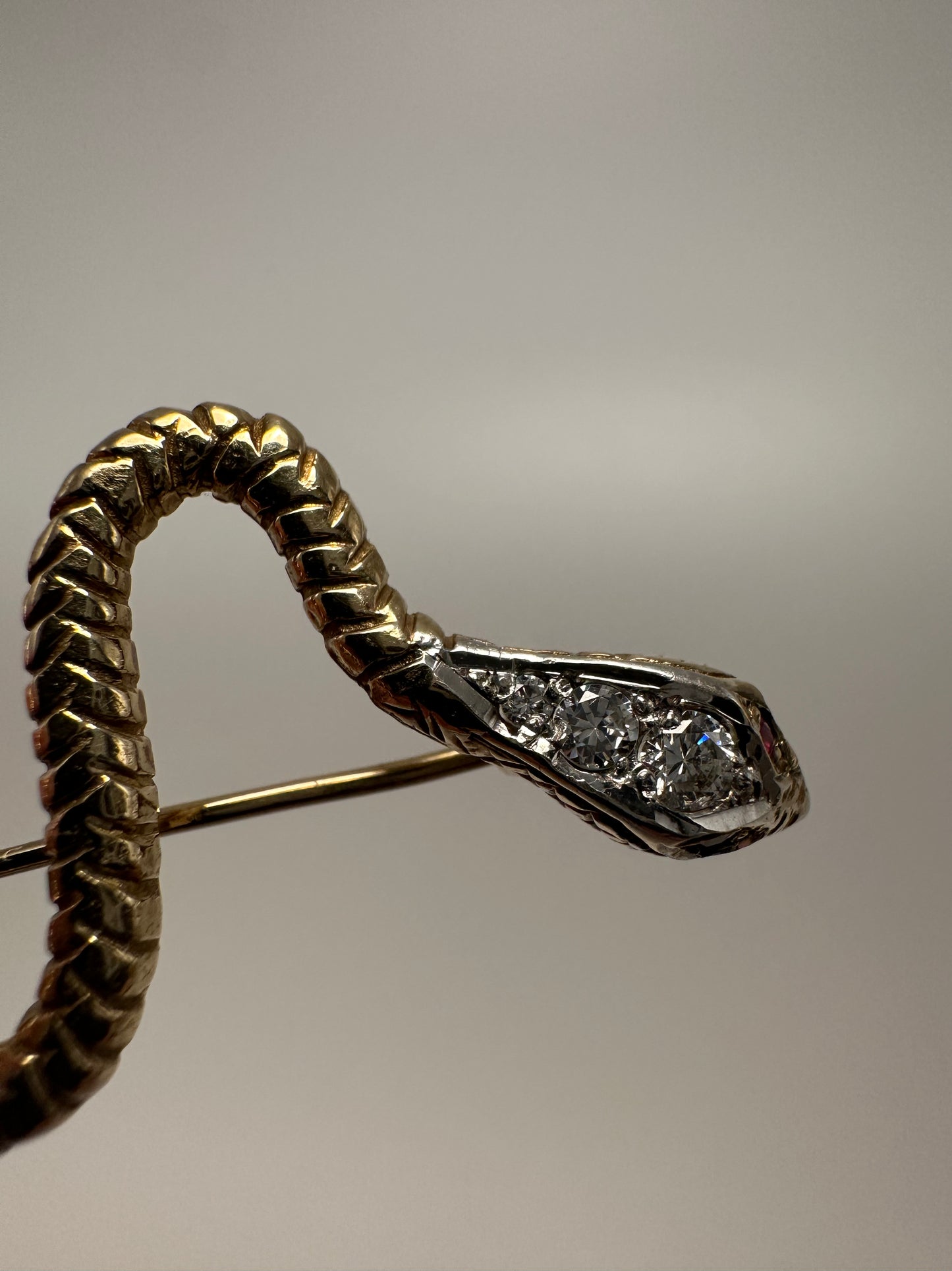 Gold Snake Brooch with Diamonds & Rubies