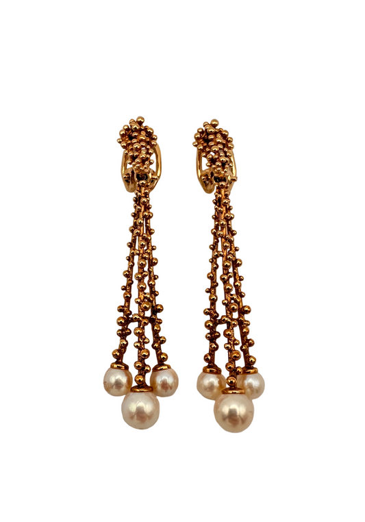 Vintage Gold Earrings with Pearl Drops