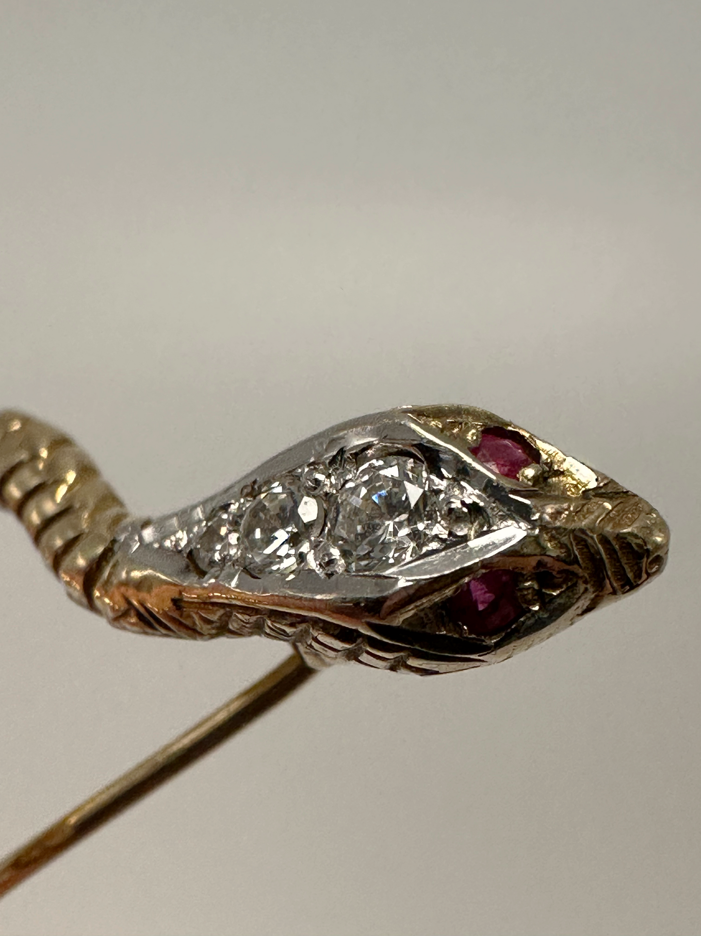 Gold Snake Brooch with Diamonds & Rubies